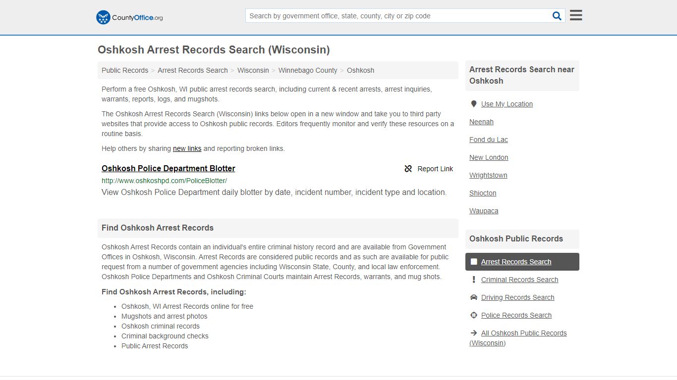 Arrest Records Search - Oshkosh, WI (Arrests & Mugshots) - County Office